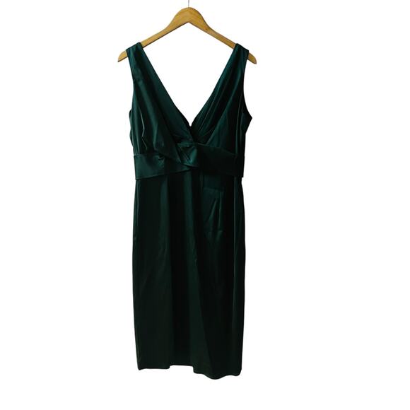 R&M Richards Satin Sleeveless V Neck Dress Size 12 Green - Picture 1 of 7